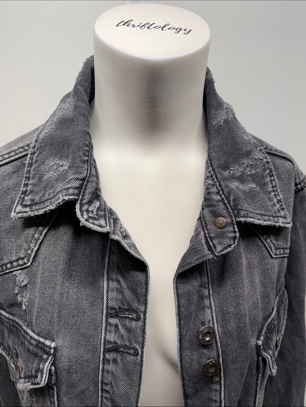 Free People Washed Black Distressed Oversized Denim Jacket - Picture 3 of 11